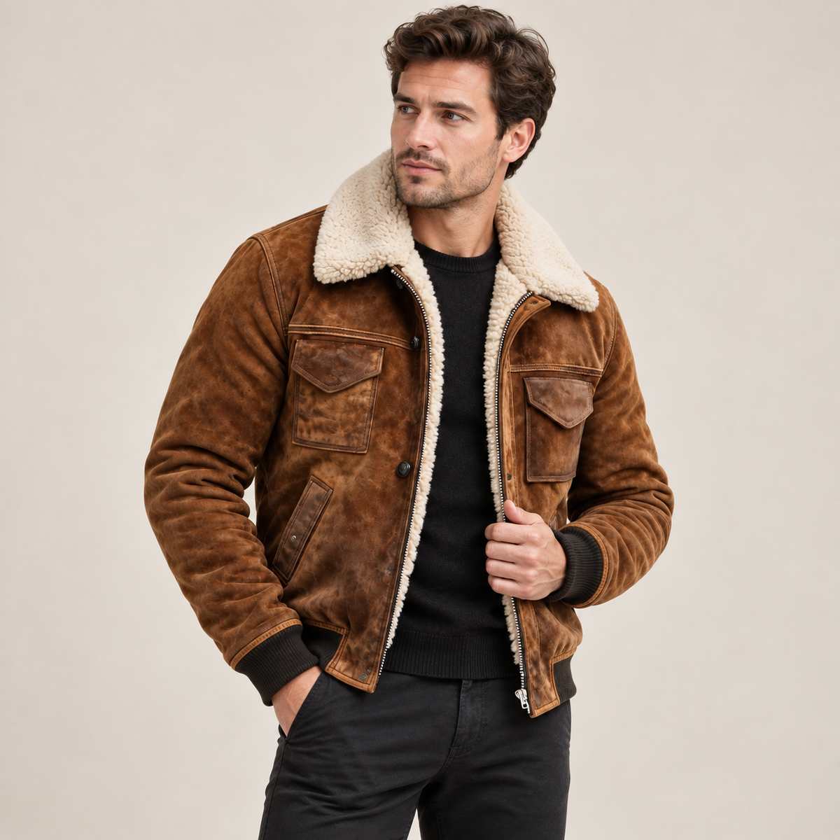 Sacha - Sherpa-Lined Winter Fleece Jacket for Men