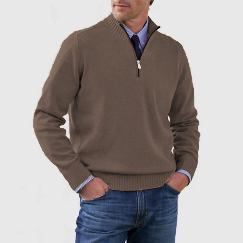 Men Knit Sweater with Quarter Zipper | Stand Collar