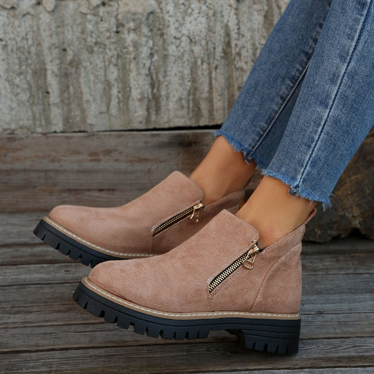 Women's Chelsea Boots Side-Zip Suede Ankle Boots Chunky Heel