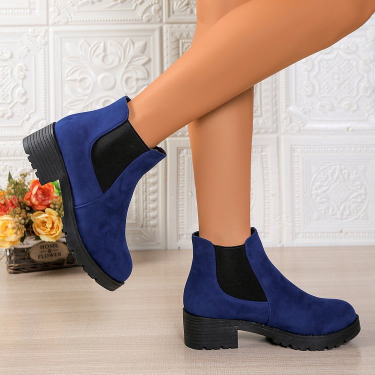 Women's Chelsea Ankle Boots Royal Blue Suede Platform Casual Footwear