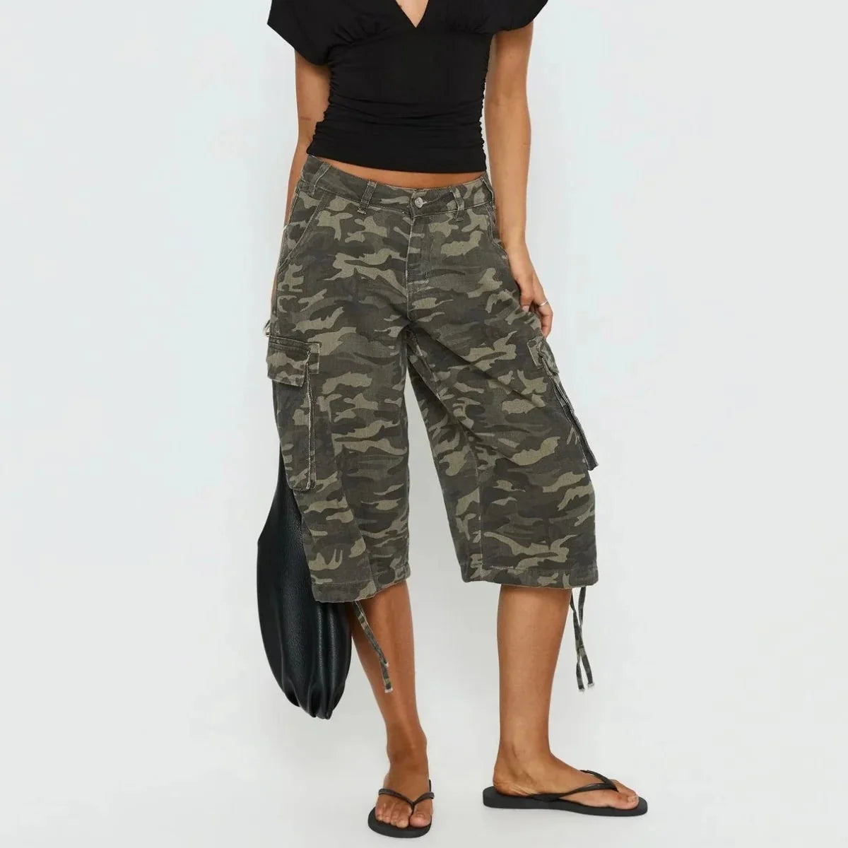 Women's Camo Cargo Shorts Longline Design Casual Outdoor Wear