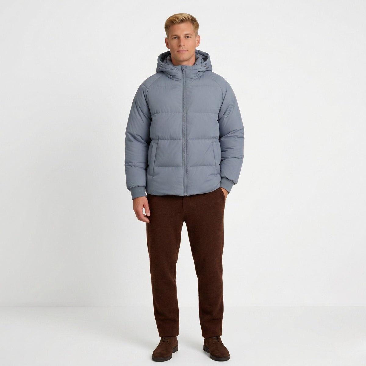 Men's Puffer Jacket Hood Zip-Up Regular Fit