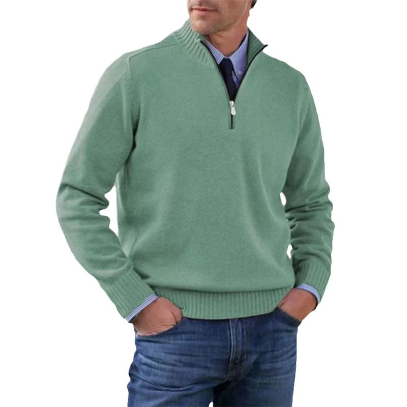 Men Knit Sweater with Quarter Zipper | Stand Collar