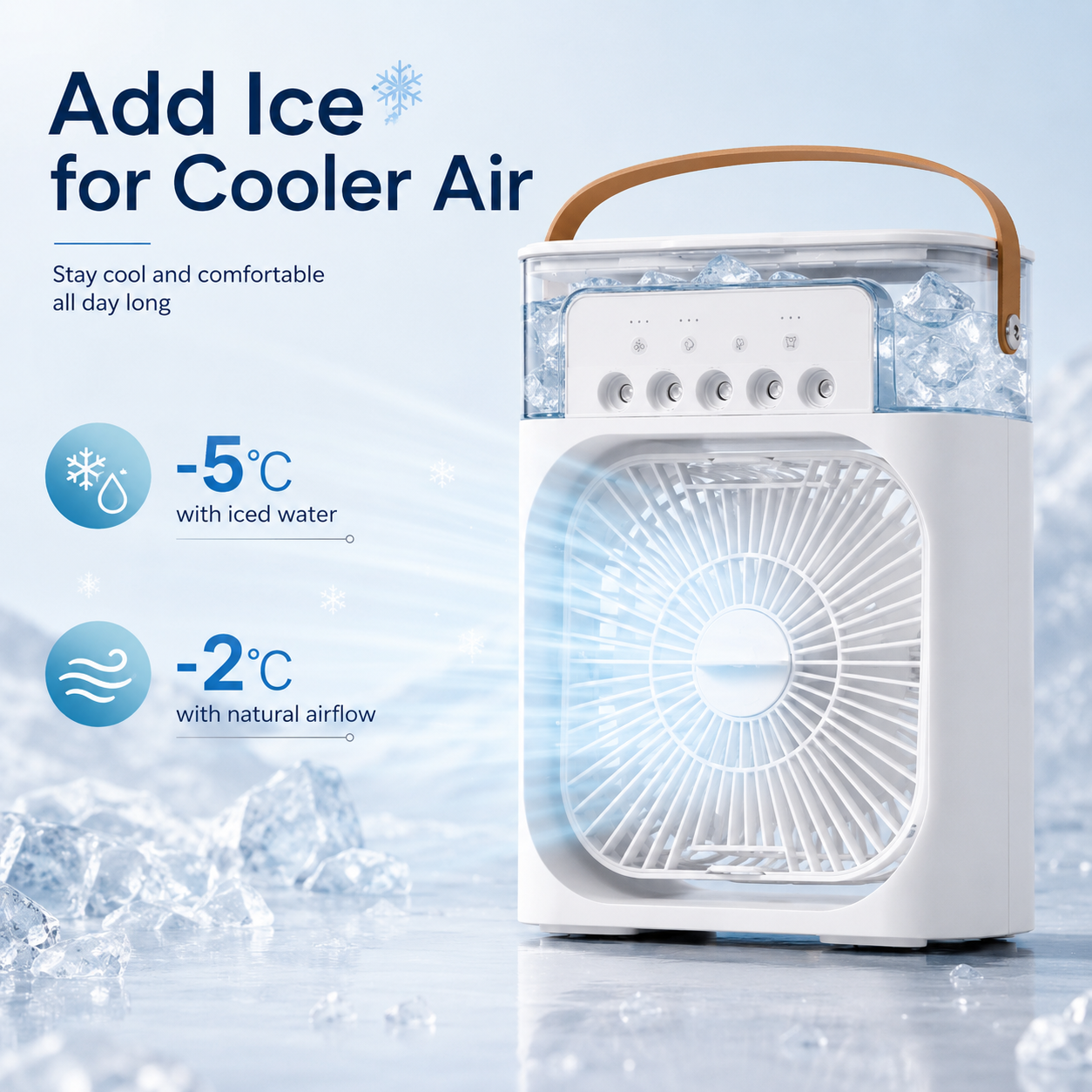 Portable Air Cooler 3-in-1 USB Desktop Fan Humidifier with LED Night Light