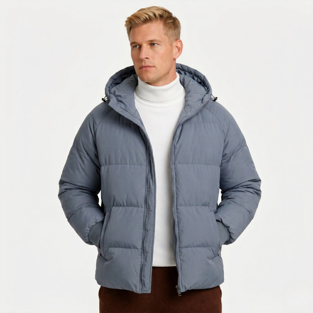 Men's Puffer Jacket Hood Zip-Up Regular Fit