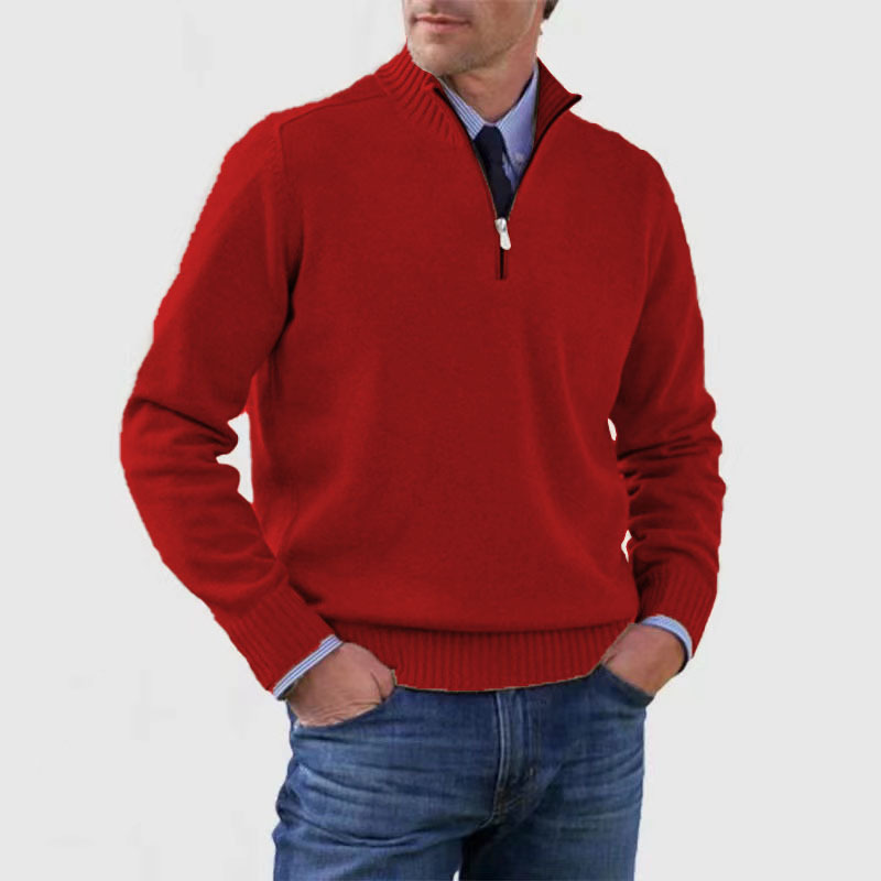 Men Knit Sweater with Quarter Zipper | Stand Collar
