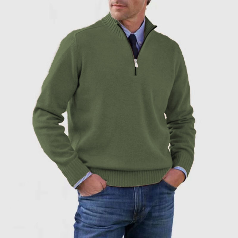 Men Knit Sweater with Quarter Zipper | Stand Collar