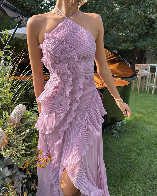 Women's Maxi Dress One Shoulder Ruffle Asymmetric Hem