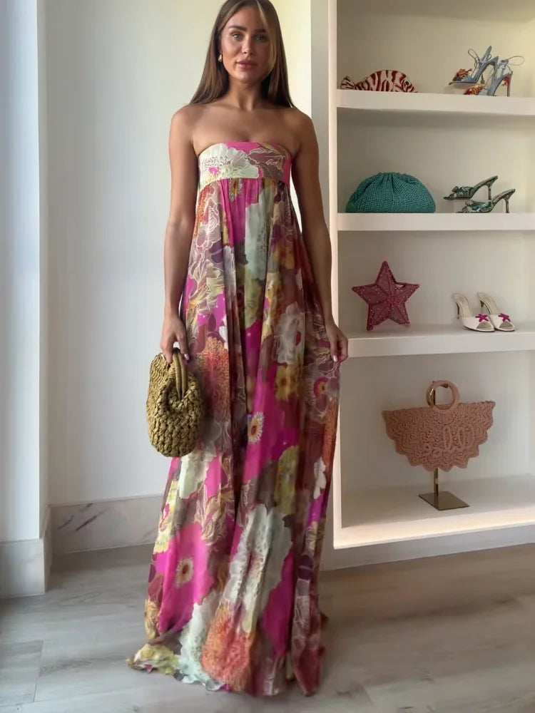 Women's Maxi Dress Floral Strapless Summer Style