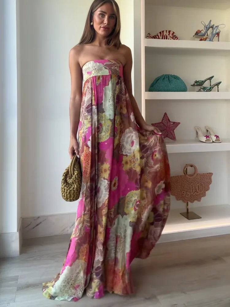 Women's Maxi Dress Floral Strapless Summer Style