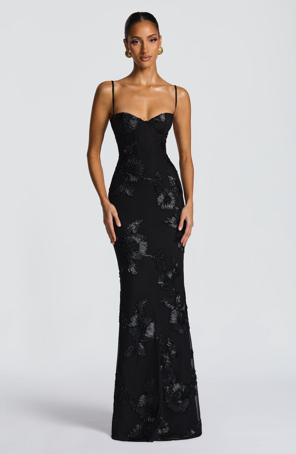 Women's Maxi Dress Floral Embroidered Long Sleeve V-Neck Casual