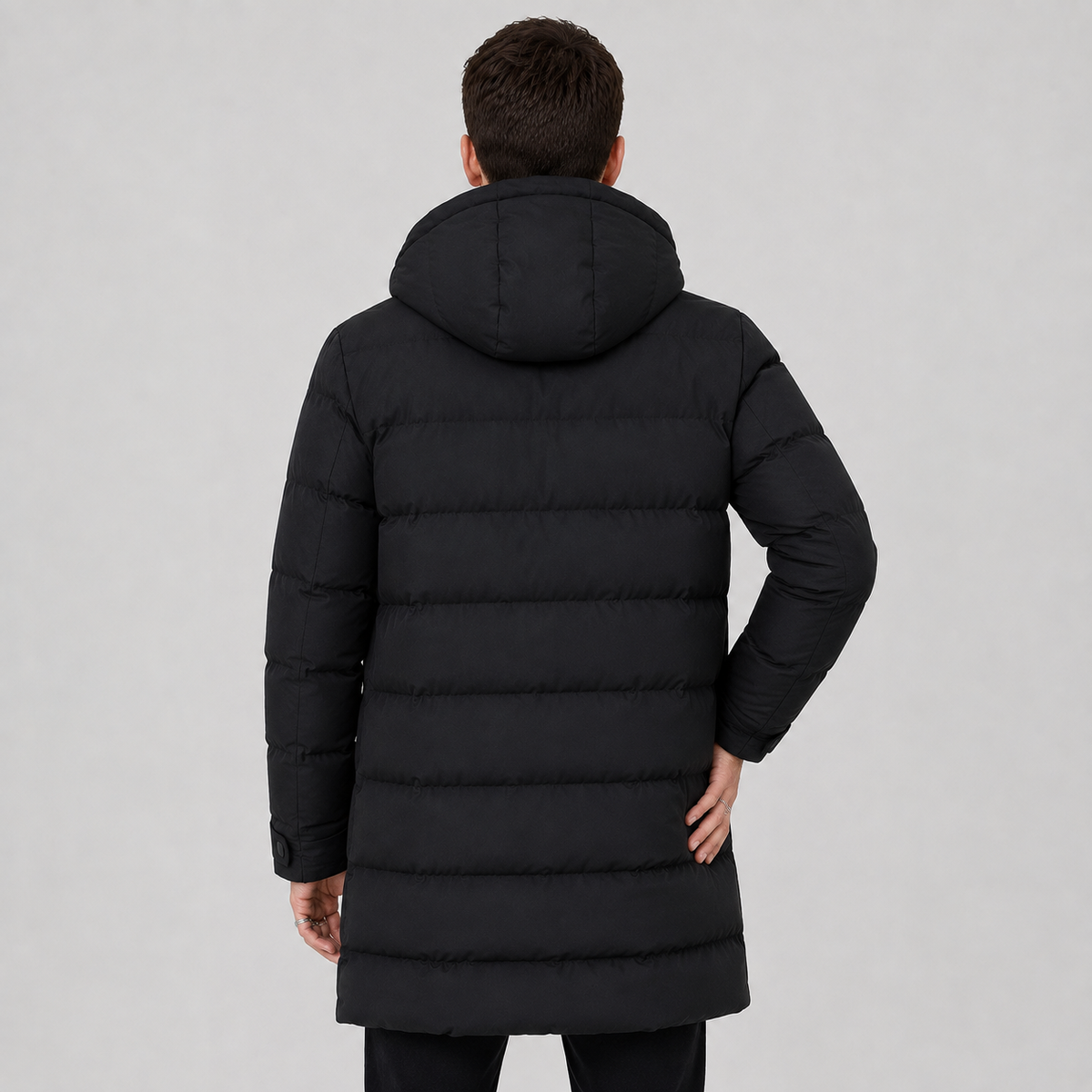 Montviro | Men's Black Puffer Jacket Hooded Warm Winter Coat