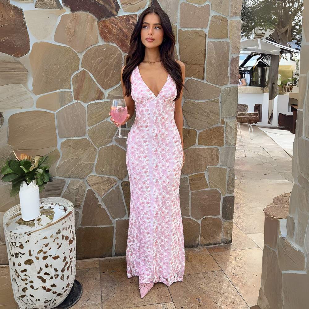 Women's Floral V-Neck Formal Dress