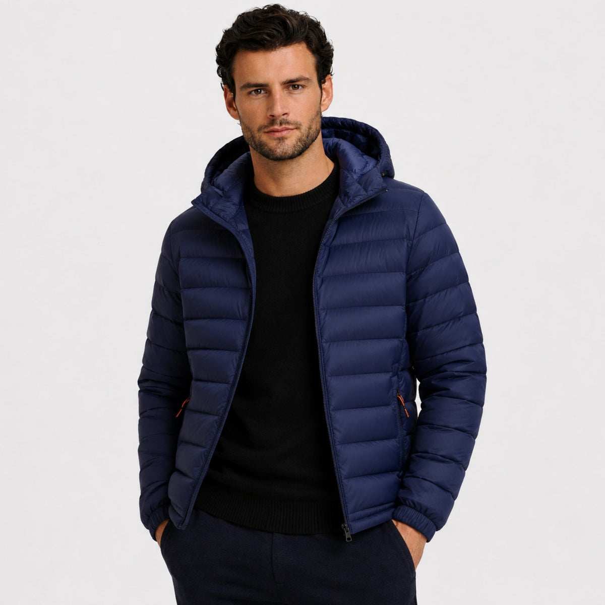 Men's Lightweight Padded Jacket Hooded Zip-Up Regular Fit