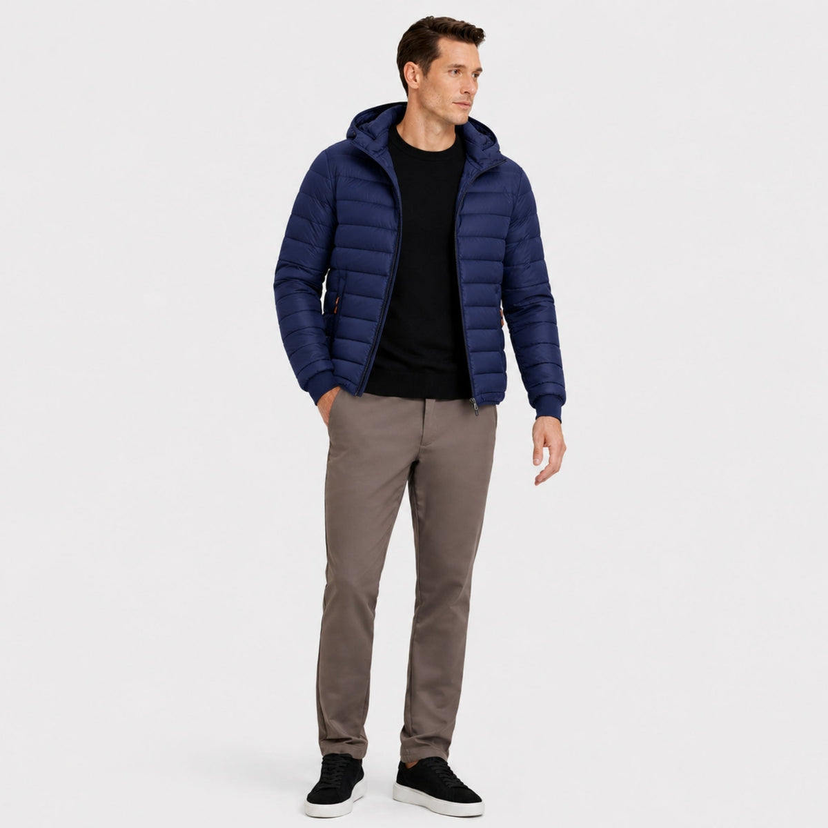 Men's Lightweight Padded Jacket Hooded Zip-Up Regular Fit