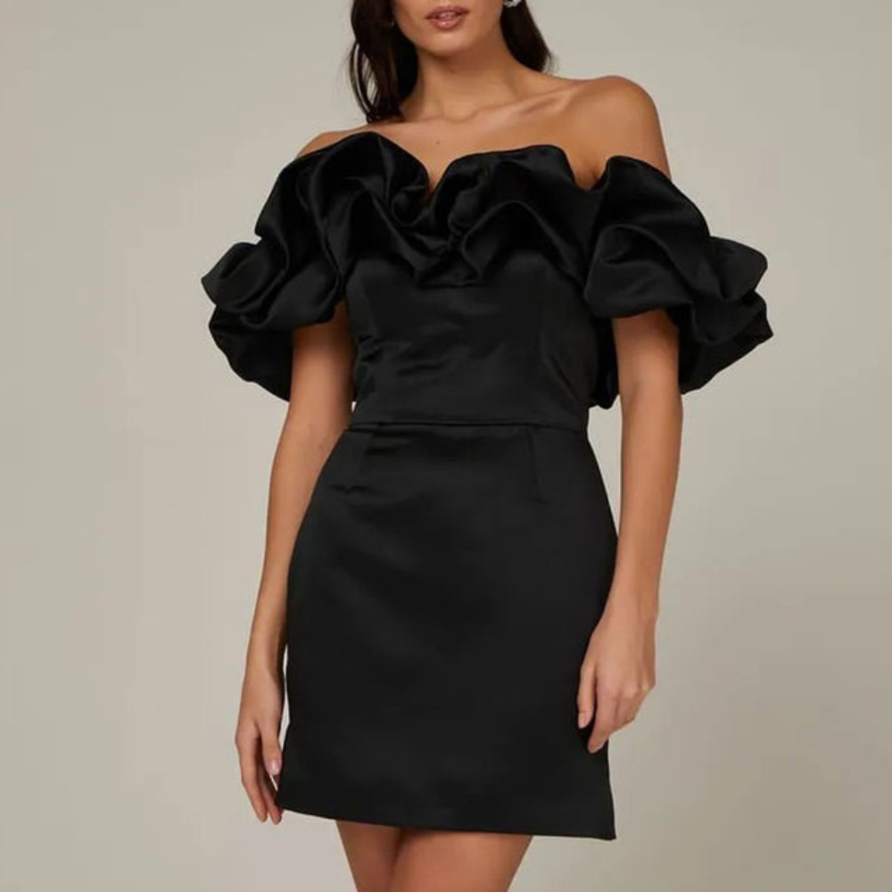 Women's Mini Cocktail Dress Ruffle Sleeves V-Neck Party Dress