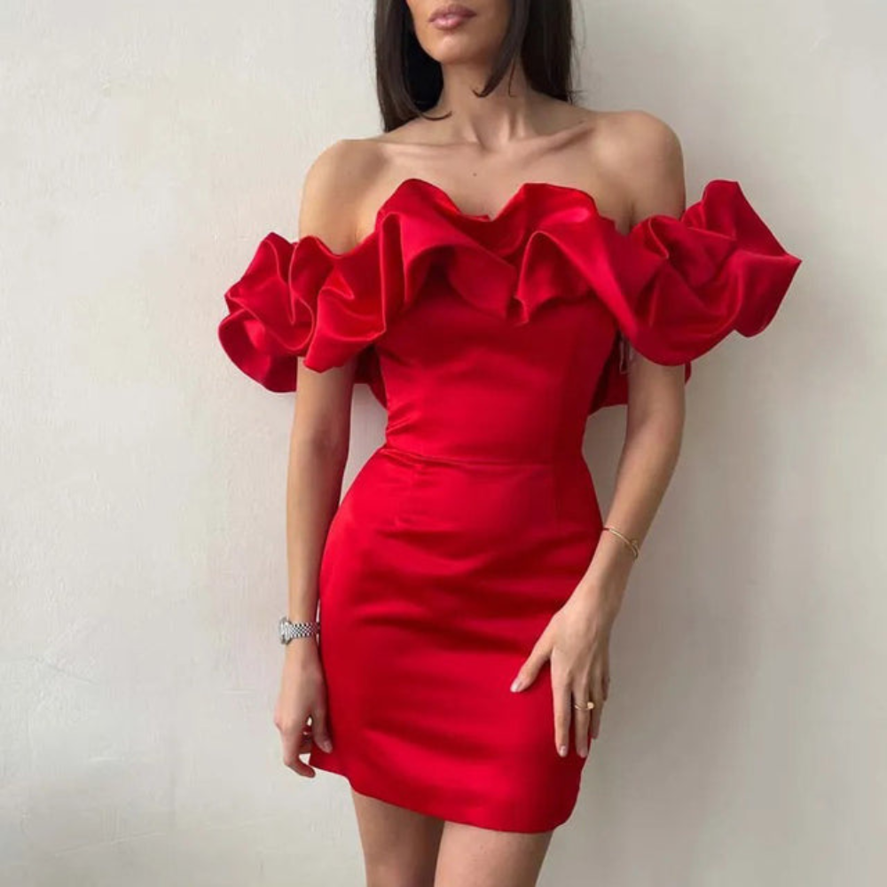 Women's Mini Cocktail Dress Ruffle Sleeves V-Neck Party Dress