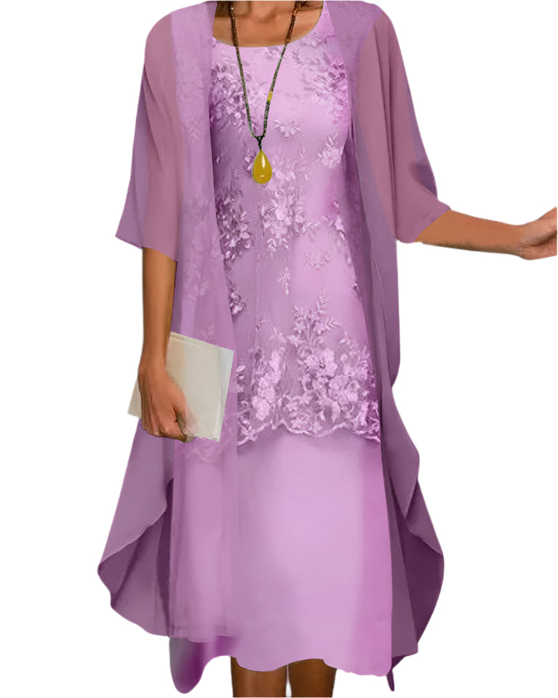 Women's Midi Dress Sheer Sleeves V-Neck Casual
