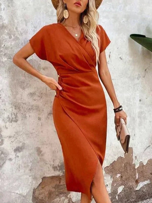 Women's Wrap V-Neck Midi Dress