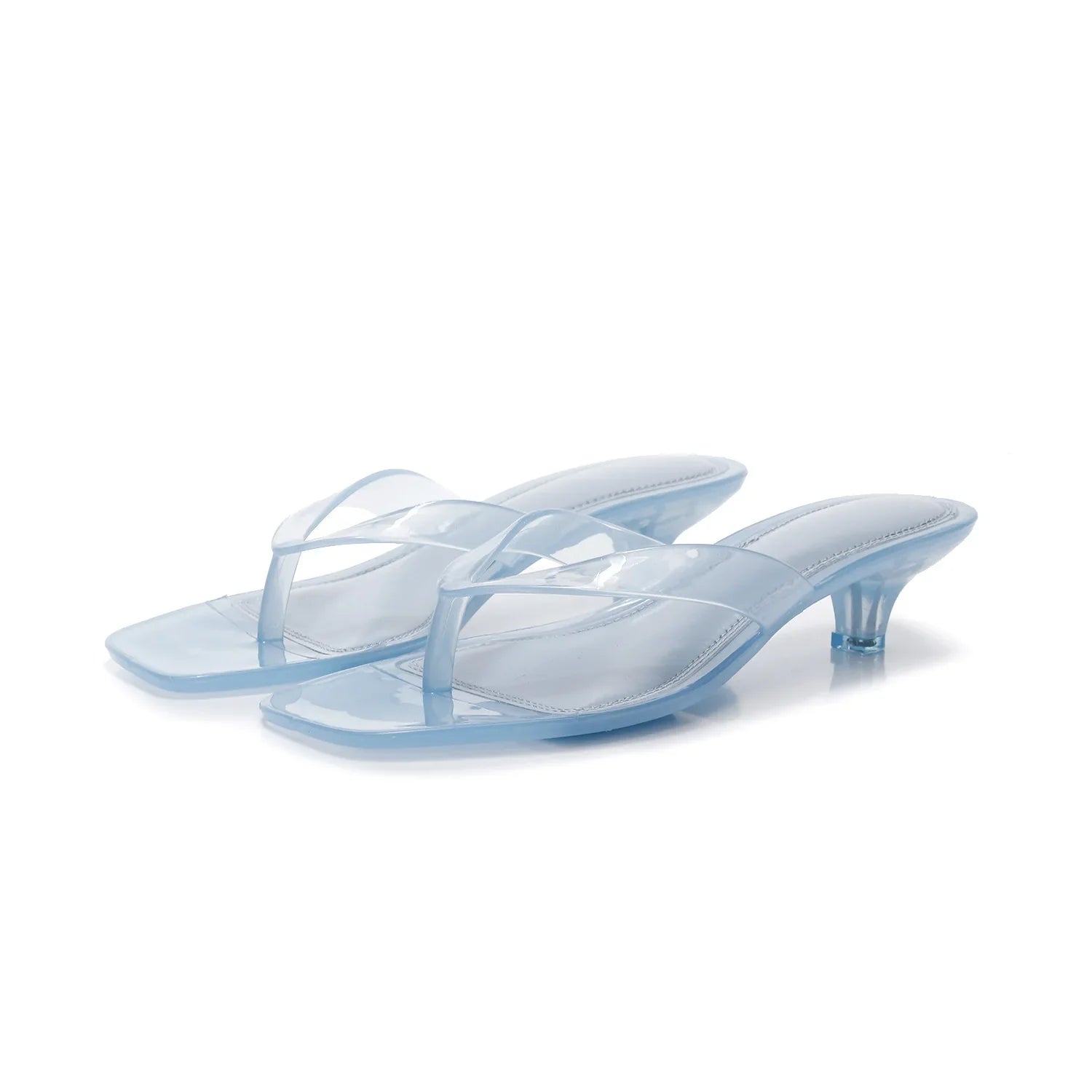 Women's Clear Strap Heeled Mules Square Toe Slip-On Footwear