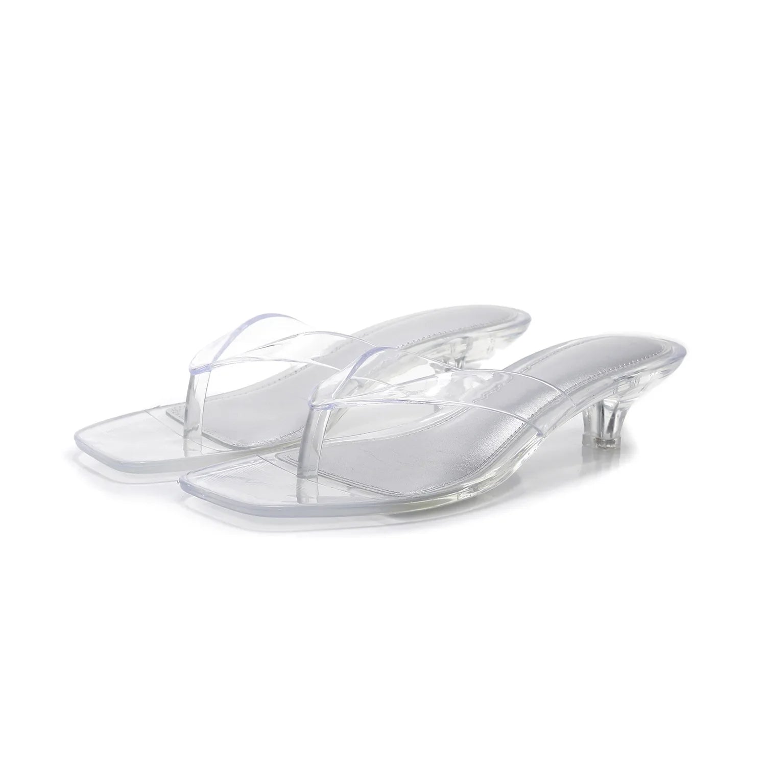 Women's Clear Strap Heeled Mules Square Toe Slip-On Footwear