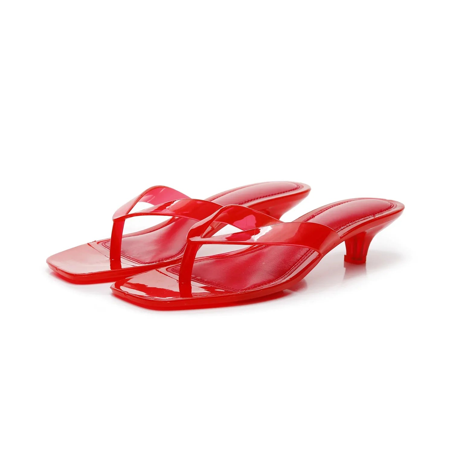 Women's Clear Strap Heeled Mules Square Toe Slip-On Footwear