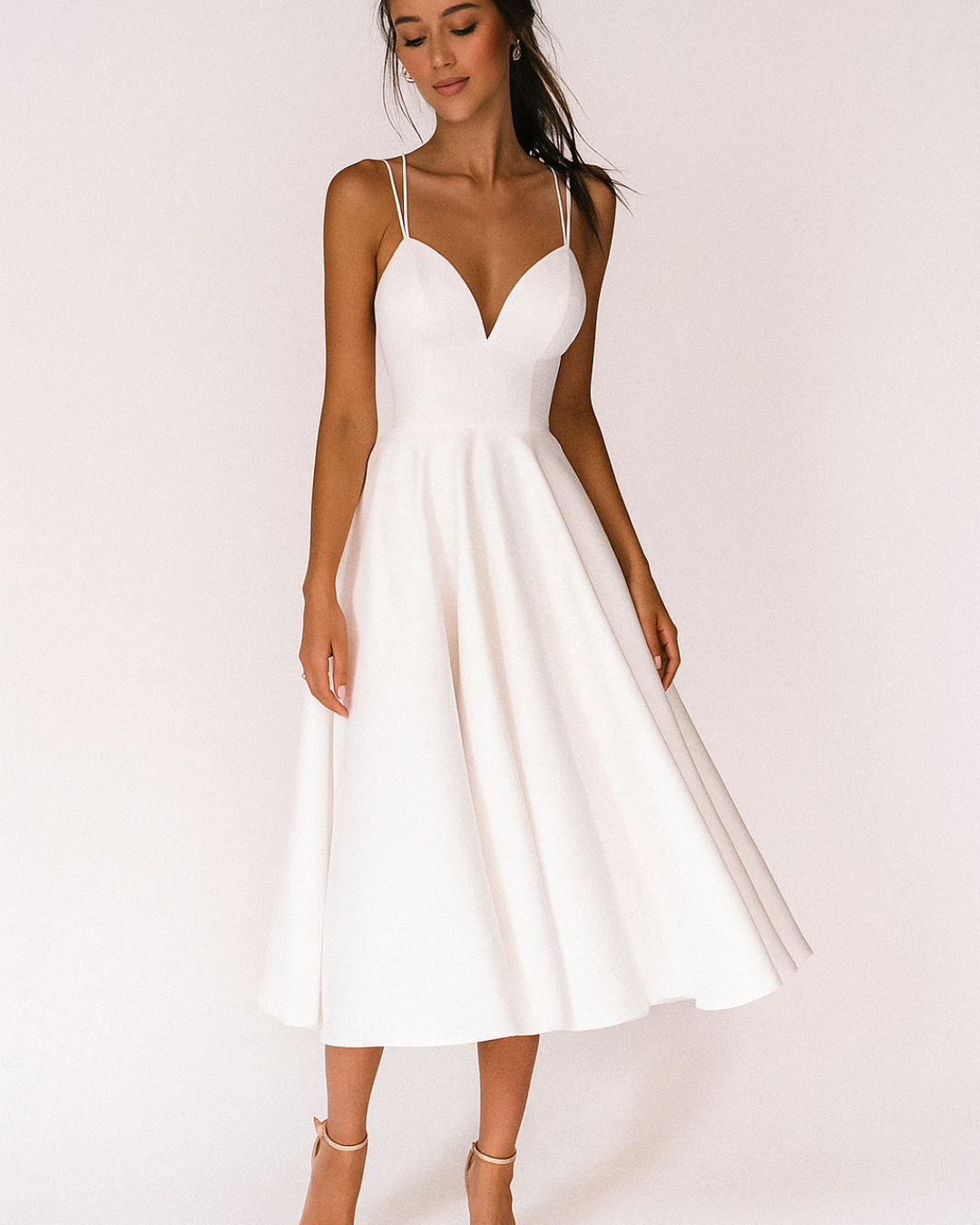 Women's Midi Strappy Cocktail Dress | Sleeveless | A-Line Silhouette | Evening Wear