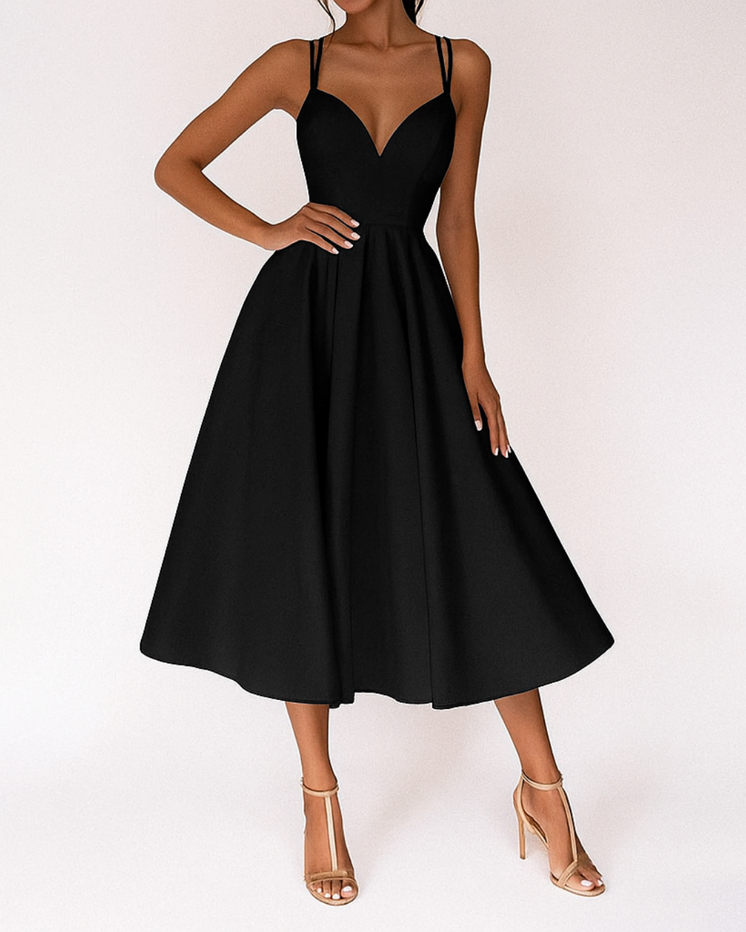 Women's Midi Strappy Cocktail Dress | Sleeveless | A-Line Silhouette | Evening Wear
