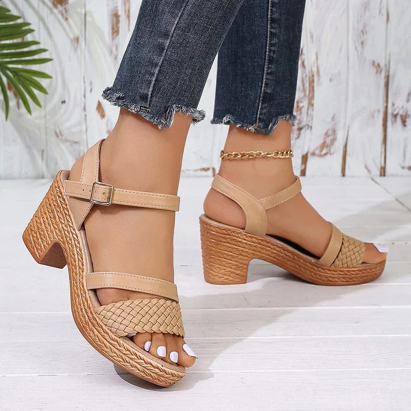 Women's Platform Sandals Woven Design Adjustable Ankle Strap Casual Wear