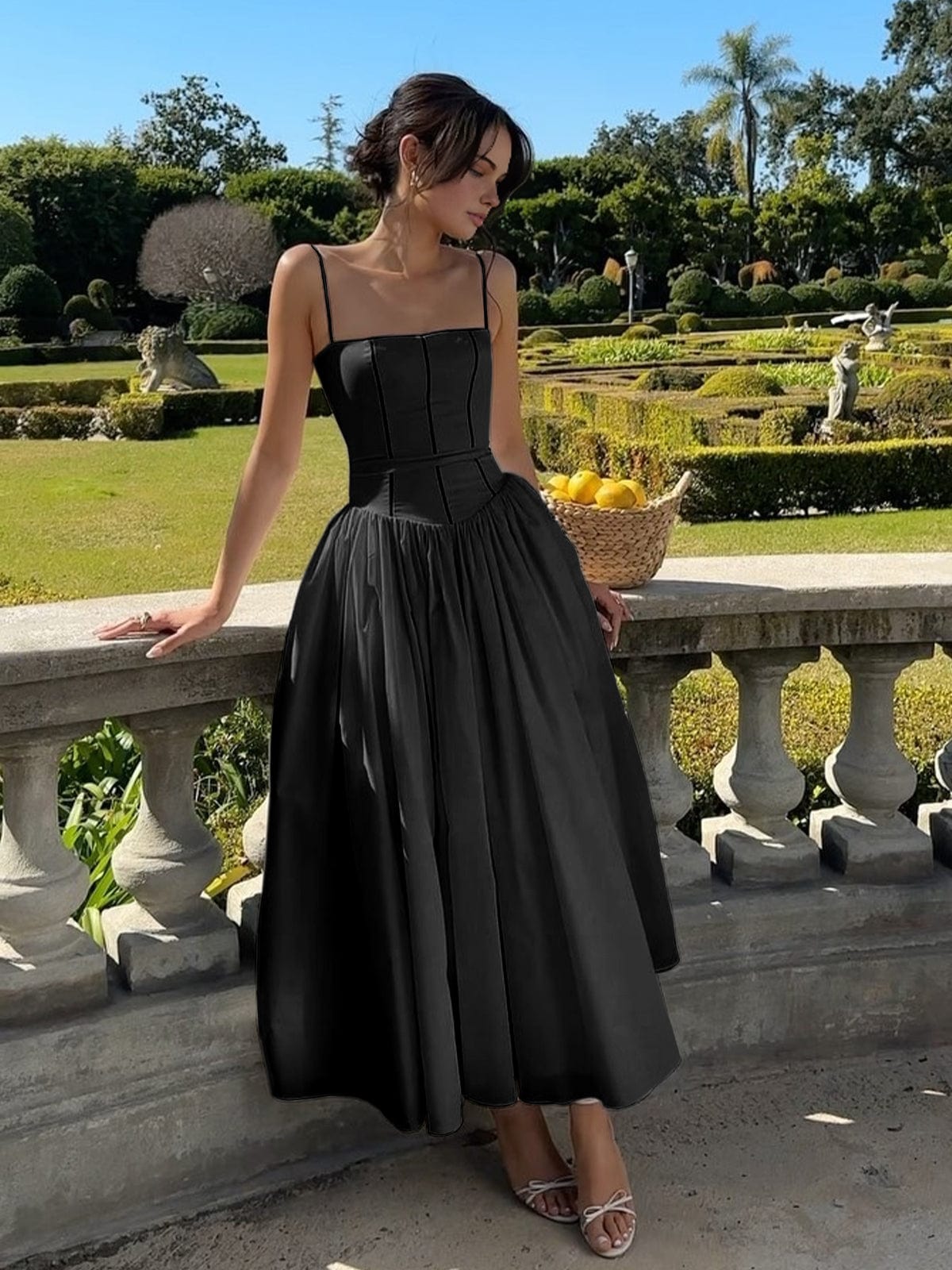 Women's Corset Midi Dress | V-Neck, Sleeveless, Bodycon, Elegant