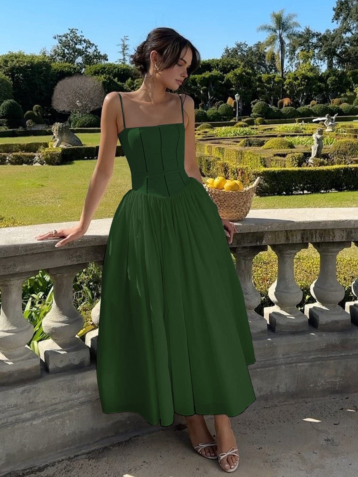 Women's Corset Midi Dress | V-Neck, Sleeveless, Bodycon, Elegant