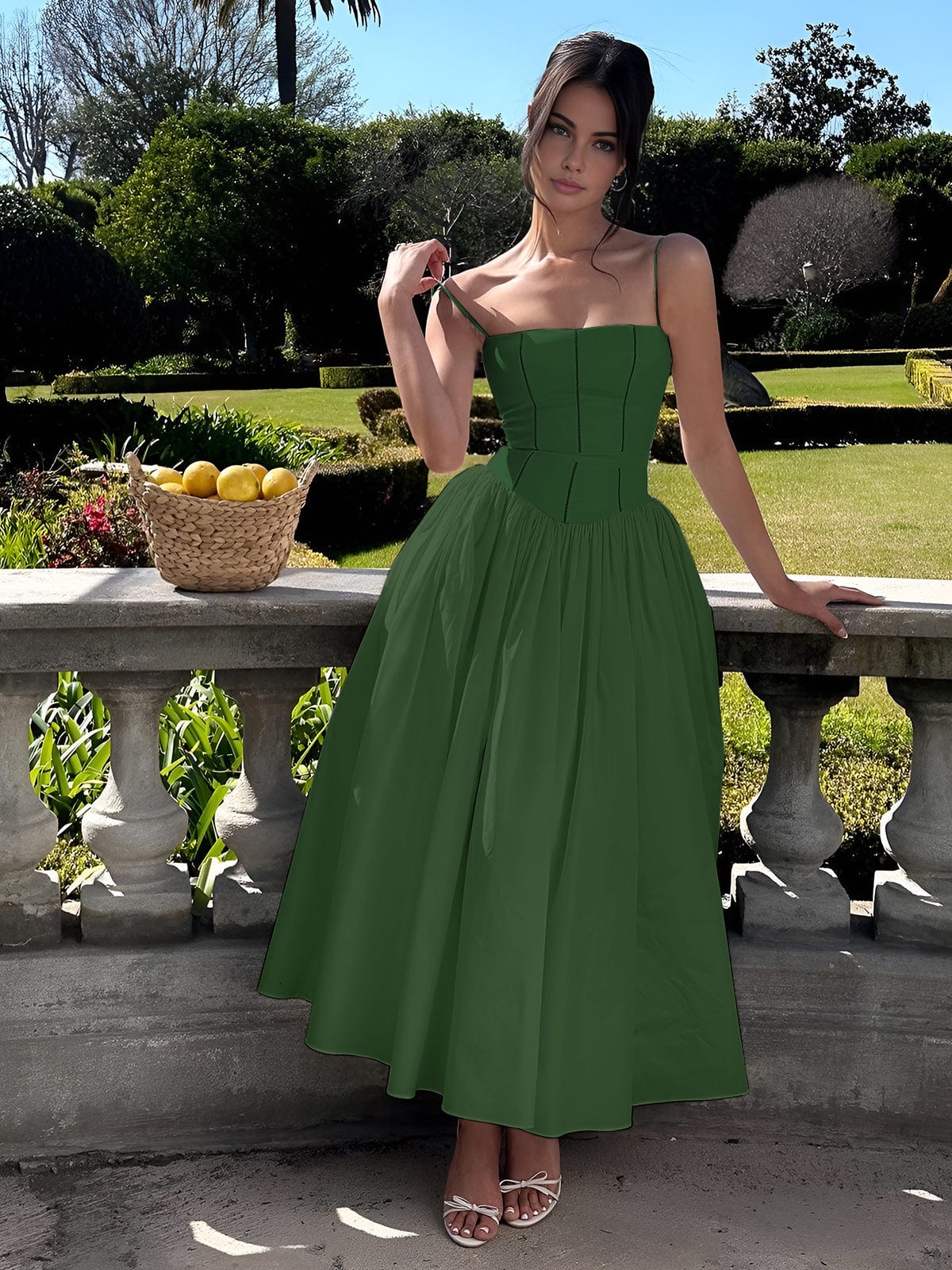 Women's Corset Midi Dress | V-Neck, Sleeveless, Bodycon, Elegant