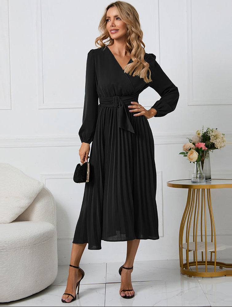 Women's Midi Formal Dress Long Sleeve V-Neck