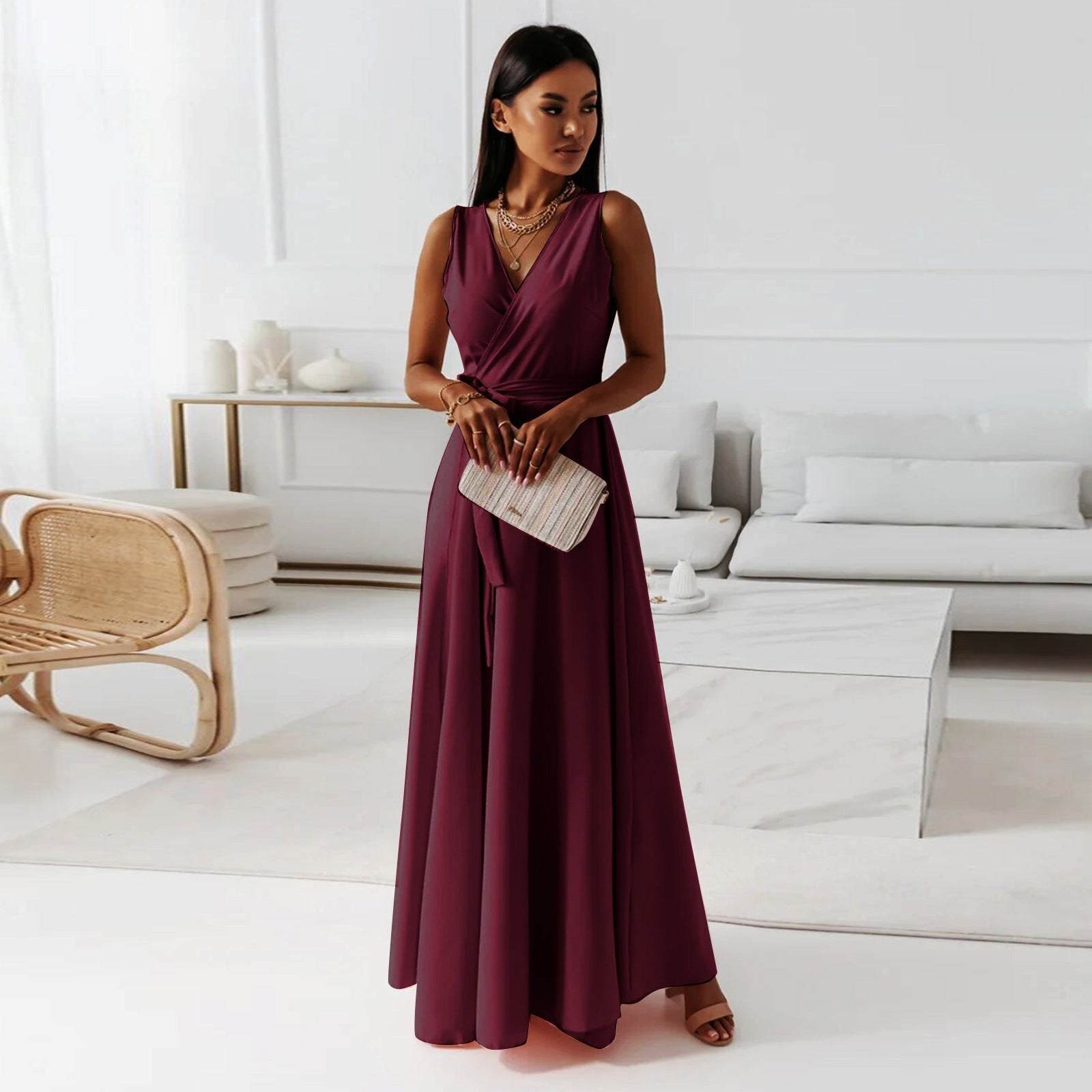Women's Wrap Maxi Dress V-Neck Long Sleeve Floral Print