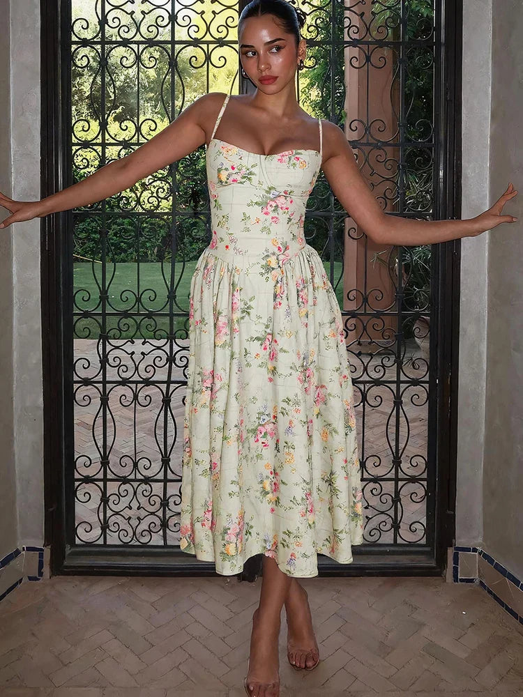 Women's Floral Midi Strap Dress