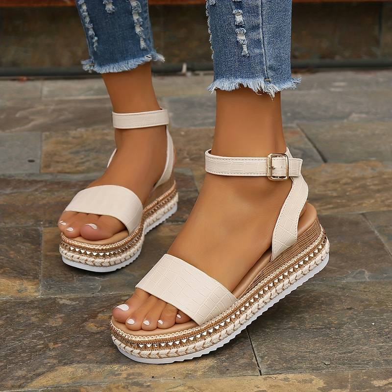 Women's Platform Sandals Ankle Strap Textured Sole Casual Summer Footwear