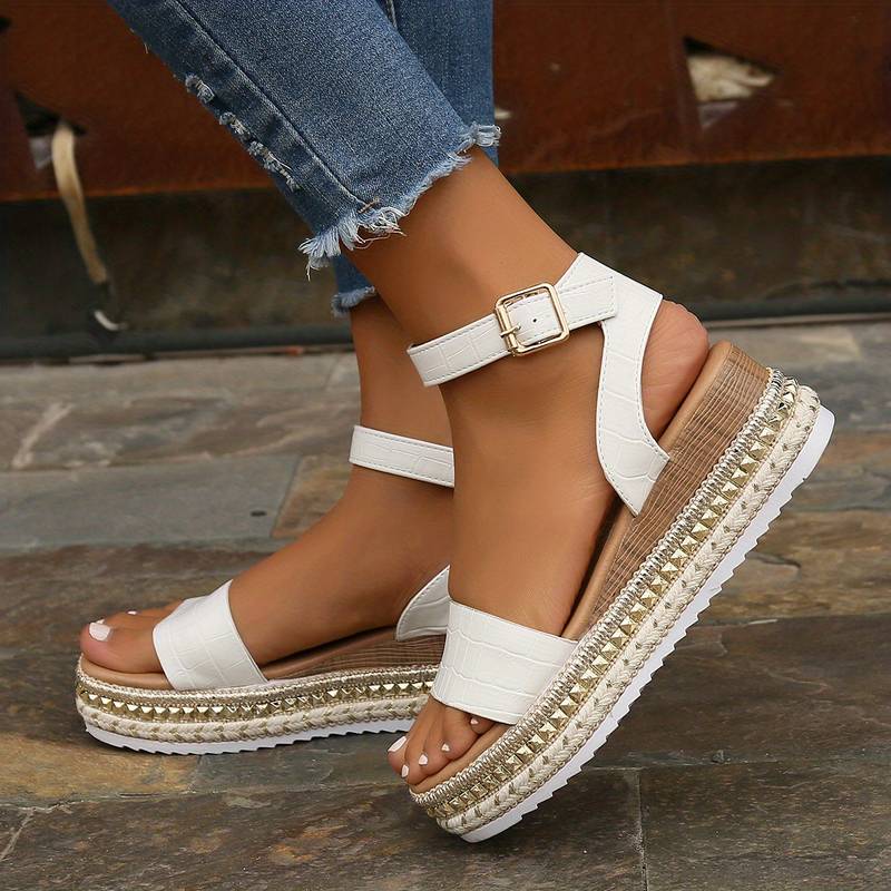 Women's Platform Sandals Ankle Strap Textured Sole Casual Summer Footwear