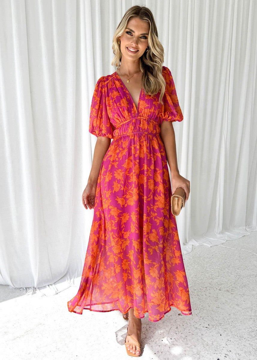 Women's Maxi Dress Floral V-Neck Sleeveless Long Length