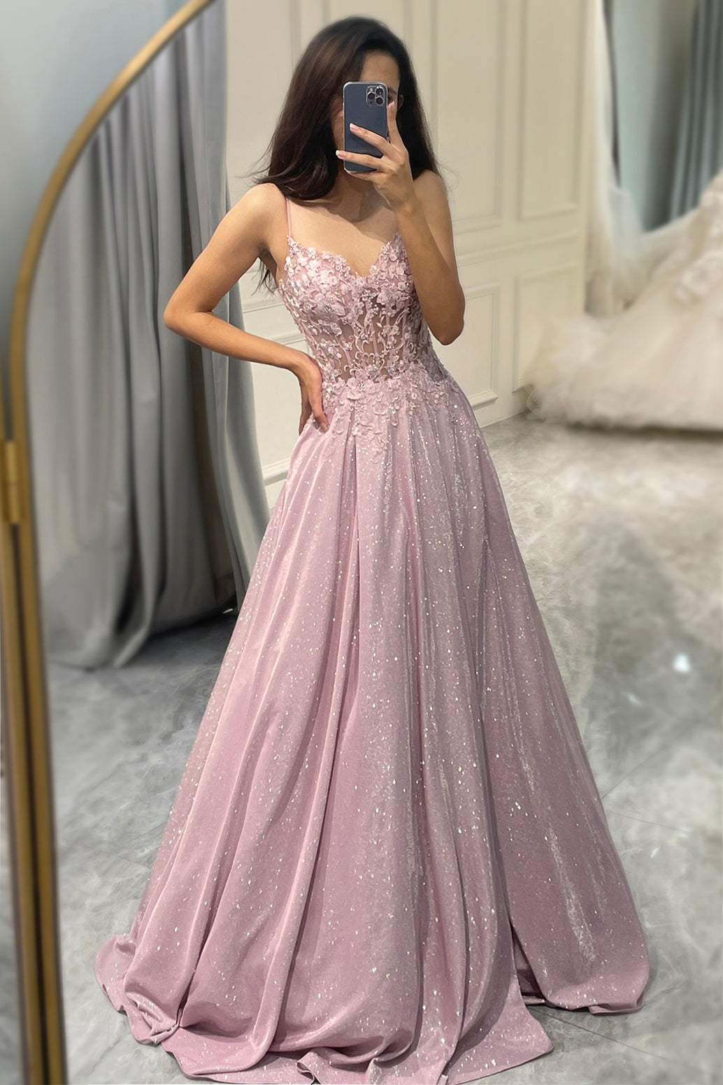 Women's Maxi Dress Embellished V-Neck Long Sleeve Elegant Evening Wear
