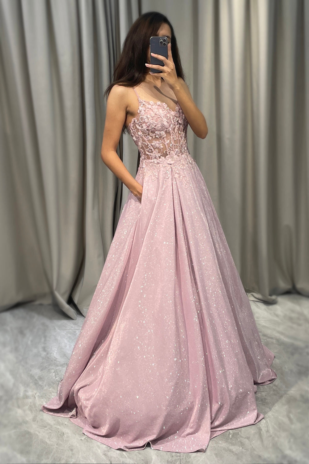 Women's Maxi Dress Embellished V-Neck Long Sleeve Elegant Evening Wear