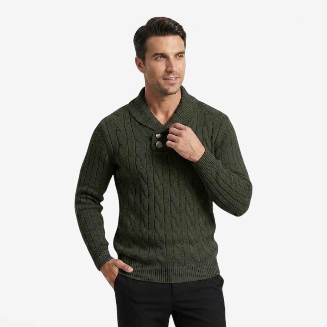 Jorvalore | Men's Ribbed Knit Button Neck Jumper for Autumn Winter