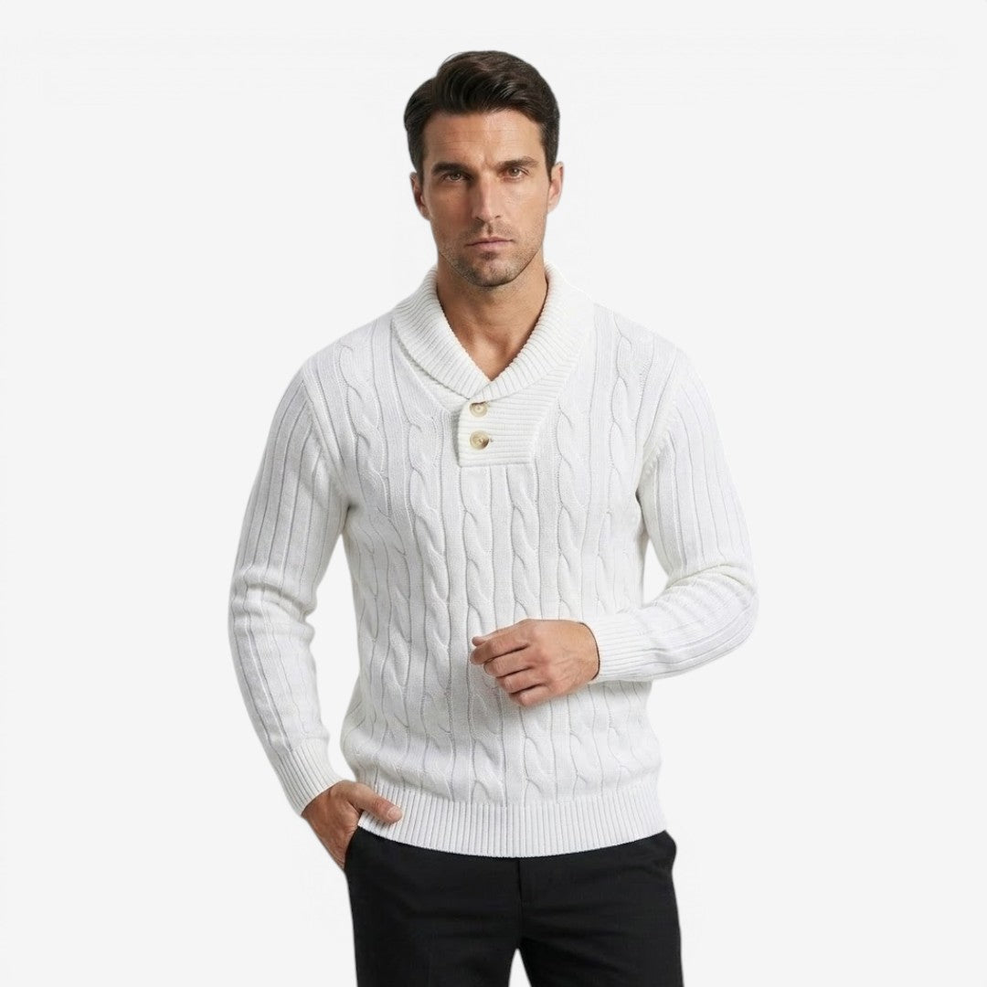 Jorvalore | Men's Ribbed Knit Button Neck Jumper for Autumn Winter