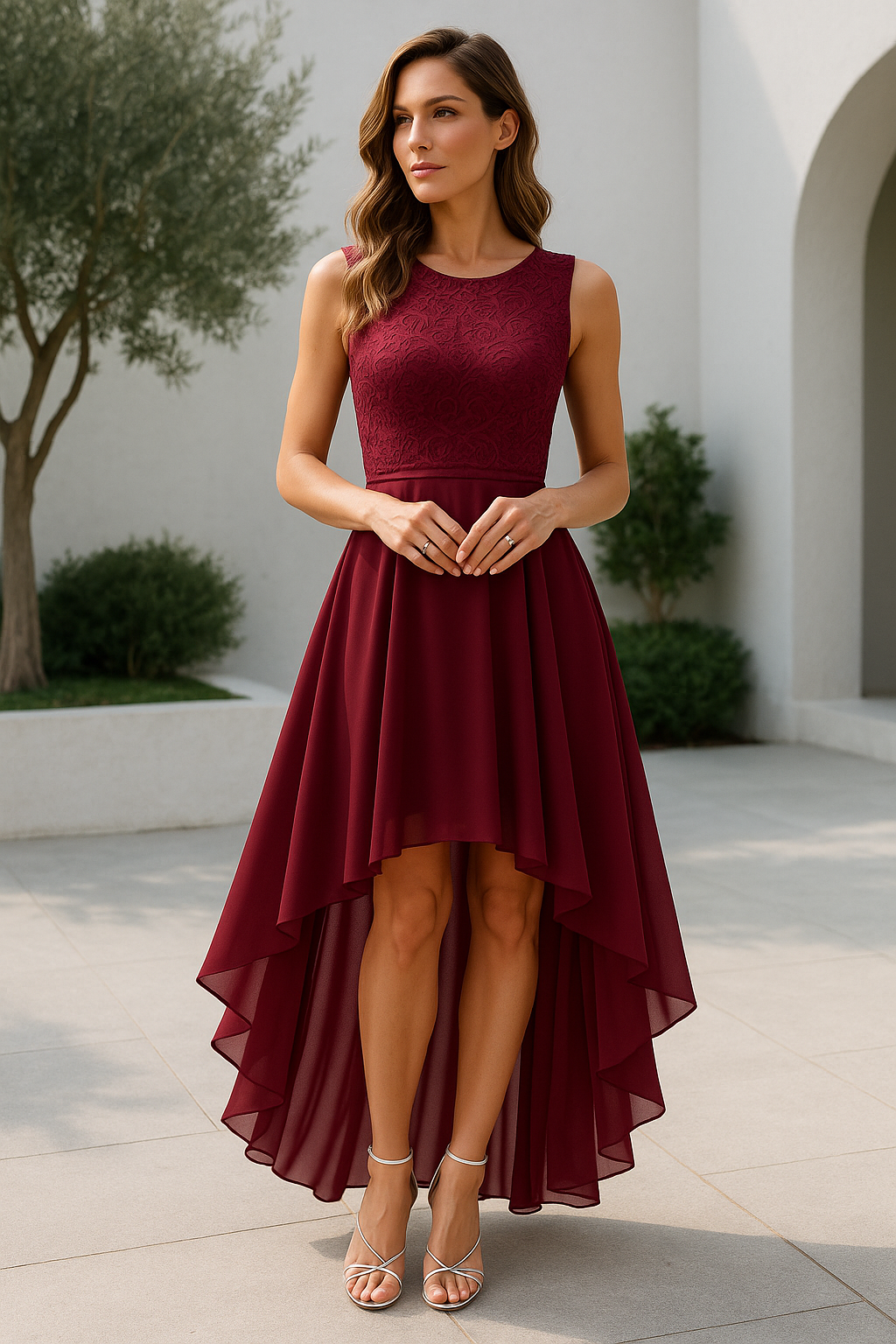 Women's High-Low Formal Dress V-Neck Sleeveless Asymmetric Hem