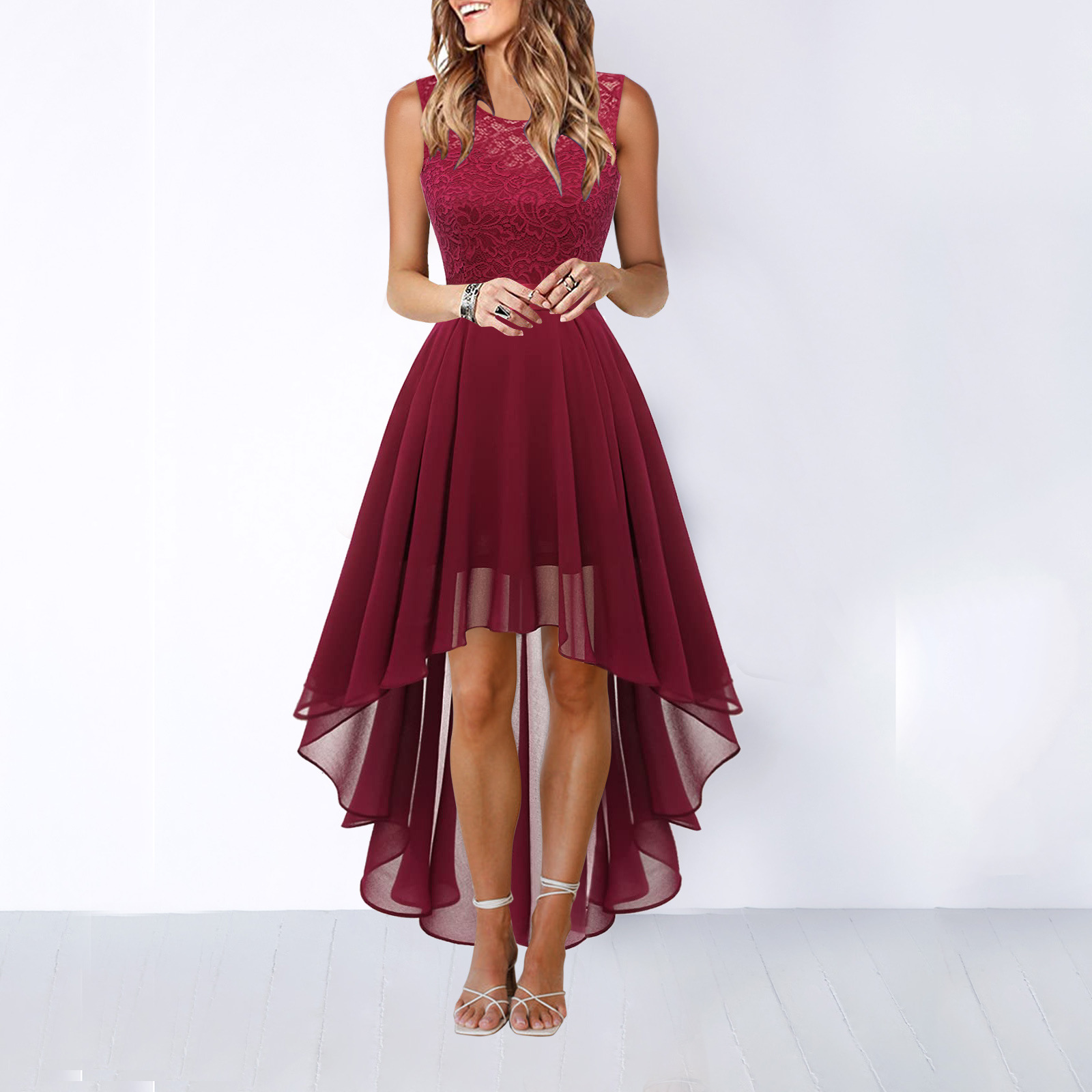 Women's High-Low Formal Dress V-Neck Sleeveless Asymmetric Hem