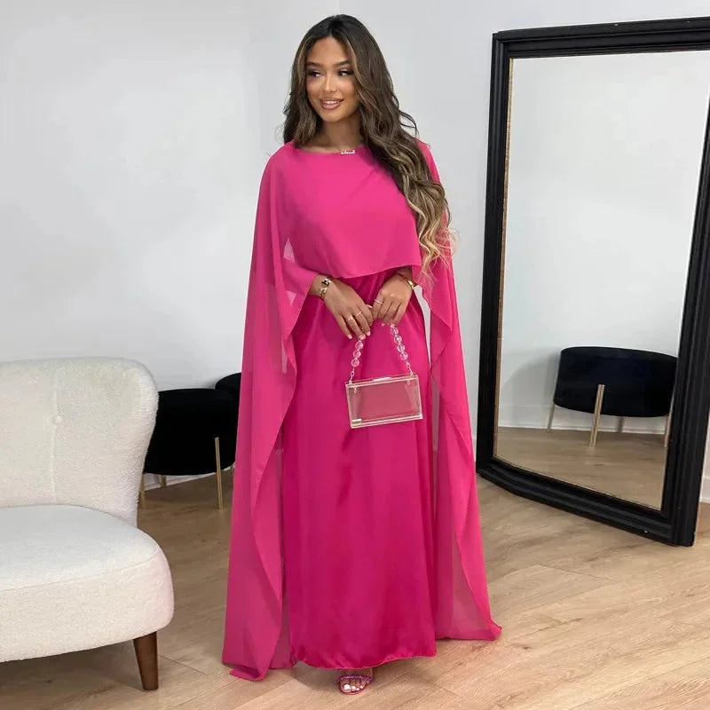 Women's Cape Maxi Dress Long Sleeve V-Neck Elegant Design