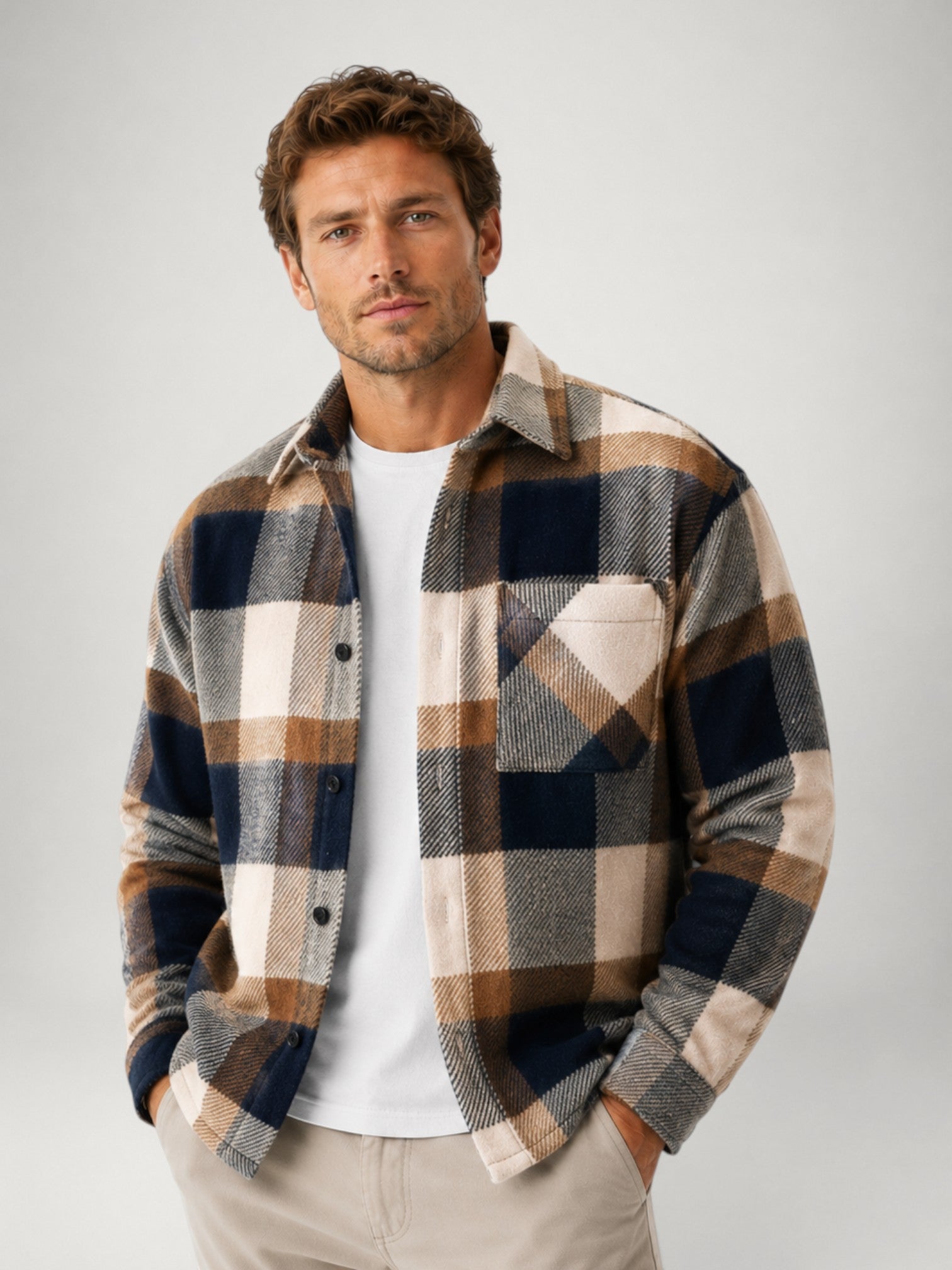Men's Plaid Flannel Shirt – Long Sleeve Casual Overshirt