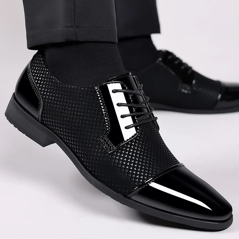 Men's Oxford Dress Shoes Patent Leather Lace-Up Formal Wedding 3
