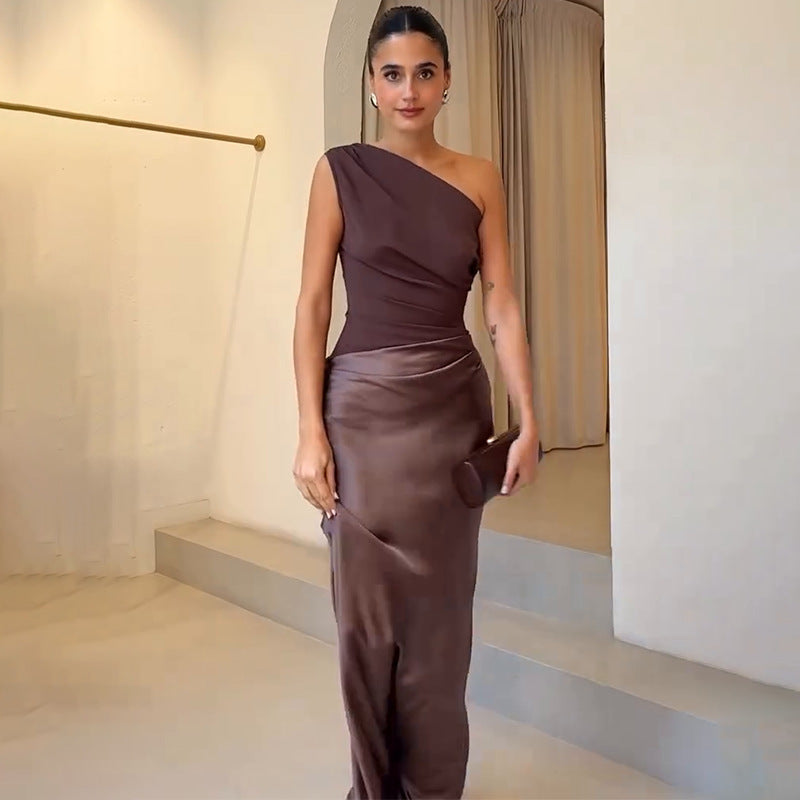 Women's One-Shoulder Maxi Evening Dress | Asymmetric Hem | Formal Wear