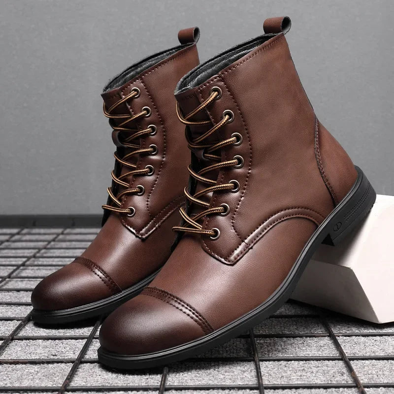 Men's Lace-Up Boots Leather Design Casual Footwear