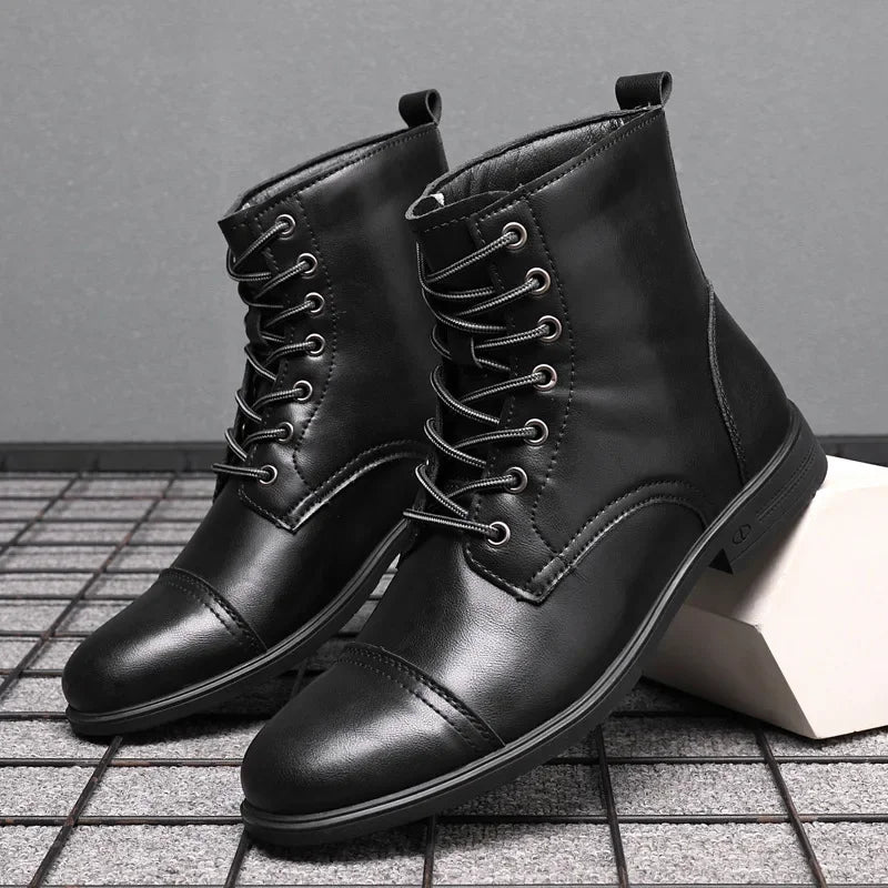 Men's Lace-Up Boots Leather Design Casual Footwear